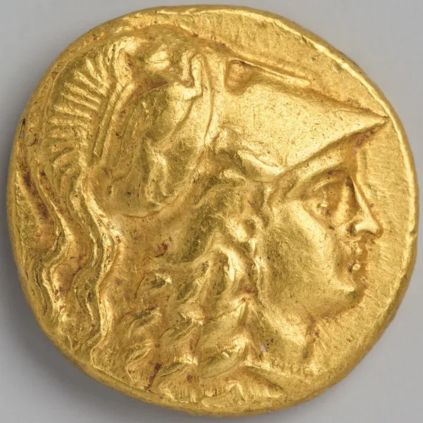 Statere d'oro di Alessandro Magno con la testa di Atena, 336-323 a.C.